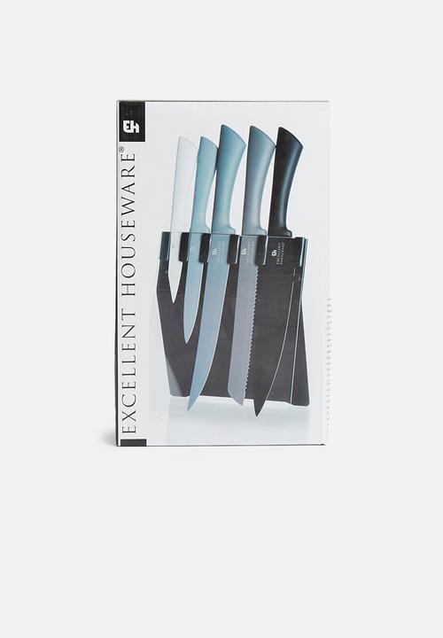 Excellent Houseware - Knife set in stand - grey ombre 