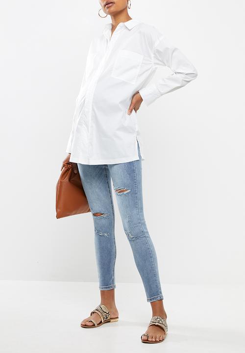 Missguided - Maternity sinner over bump authentic ripped skinny jean - blue