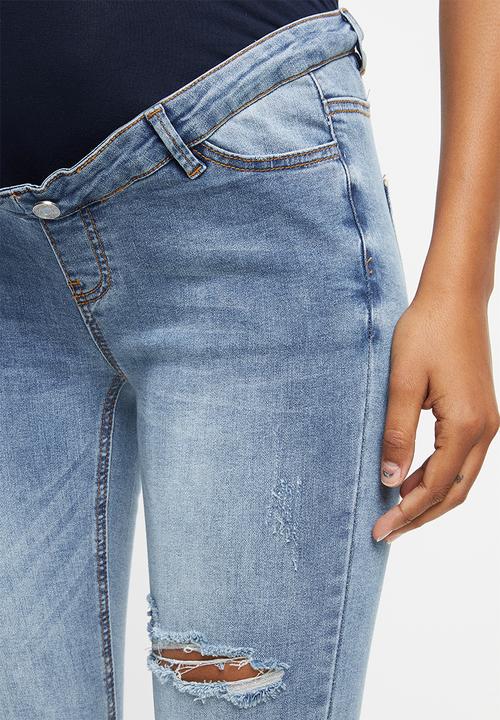 Missguided - Maternity sinner over bump authentic ripped skinny jean - blue