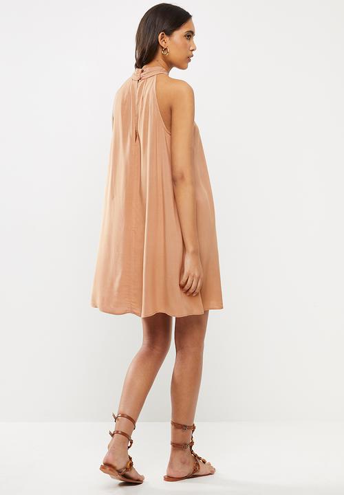 VELVET - Challis halter trapeze mini dress - rust 