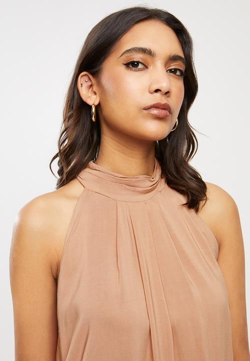 VELVET - Challis halter trapeze mini dress - rust 