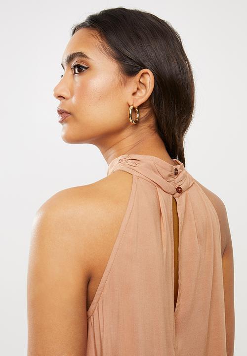 VELVET - Challis halter trapeze mini dress - rust 