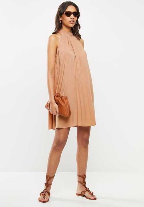 VELVET - Challis halter trapeze mini dress - rust 