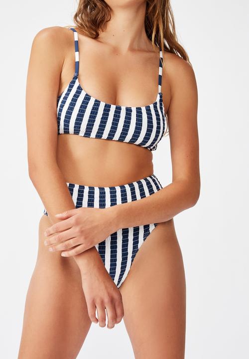 Cotton On - Scoop crop bralette bikini top - marina blue stripe shirred