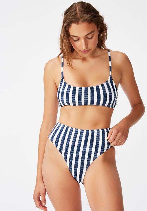 Cotton On - Scoop crop bralette bikini top - marina blue stripe shirred