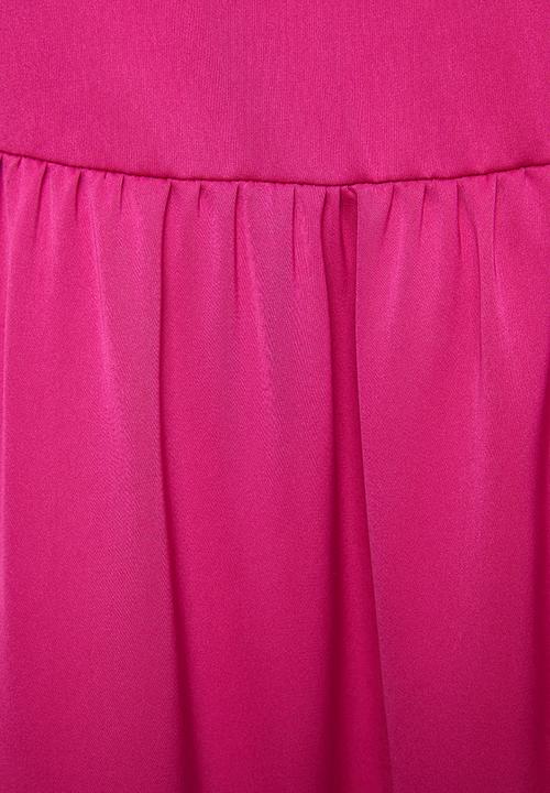 VELVET - Tiered satin pull on midi skirt - pink 