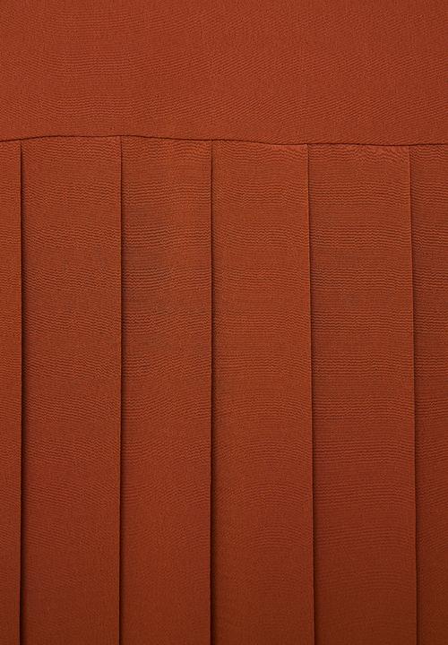 VELVET - Pleated midi skirt - rust