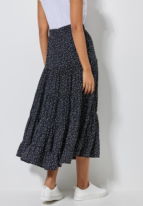 Superbalist - Tiered midi skirt - black & white