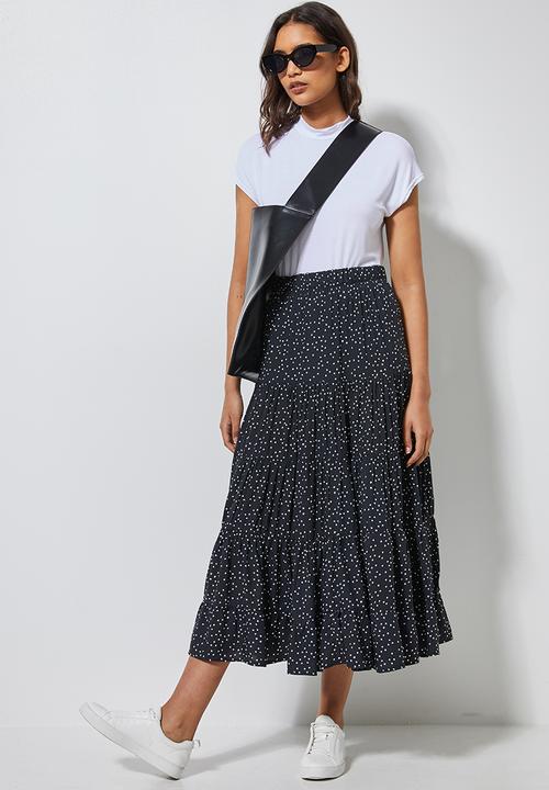 Superbalist - Tiered midi skirt - black & white