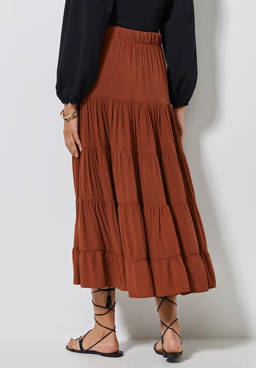 Superbalist - Tiered midi skirt  - rust
