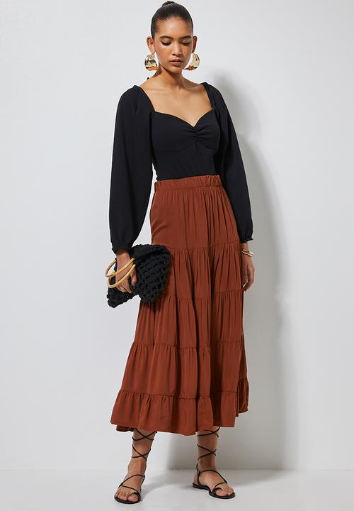 Superbalist - Tiered midi skirt  - rust