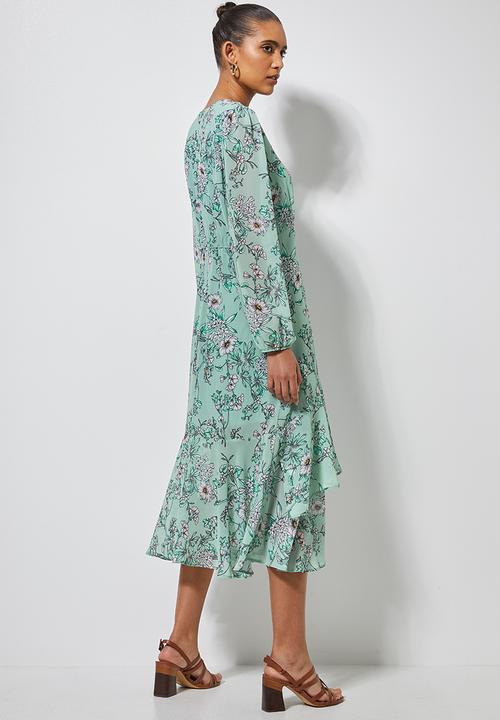 Superbalist - Asymmetric ruffle femme dress - sage floral