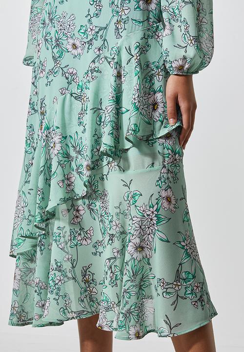 Superbalist - Asymmetric ruffle femme dress - sage floral