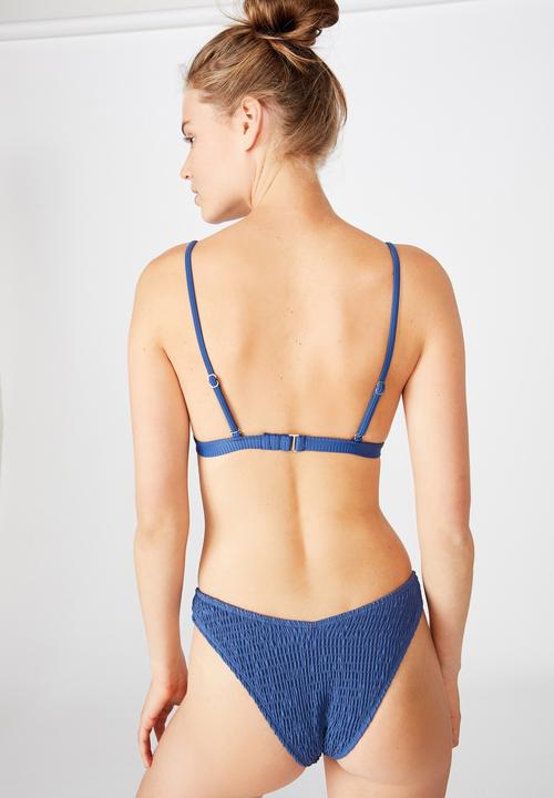Cotton On - Fixed triangle bikini top -marina blue rib