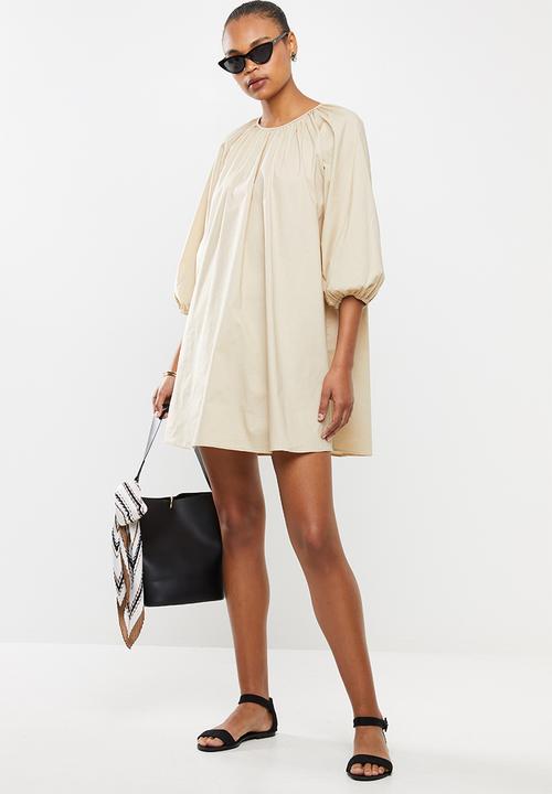 MILLA - Poplin mini dress with balloon sleeve - cream