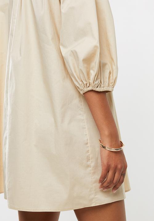 MILLA - Poplin mini dress with balloon sleeve - cream