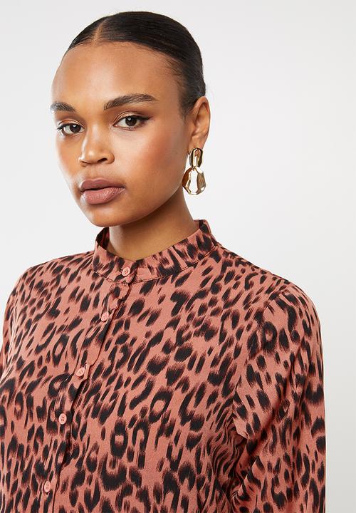 Missguided - Dip back shirt smock dress dalmatian - rust & black