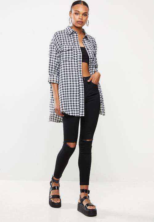Missguided - Oversized micro check shirt - black & white 