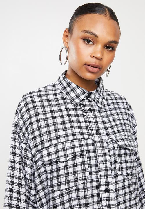Missguided - Oversized micro check shirt - black & white 