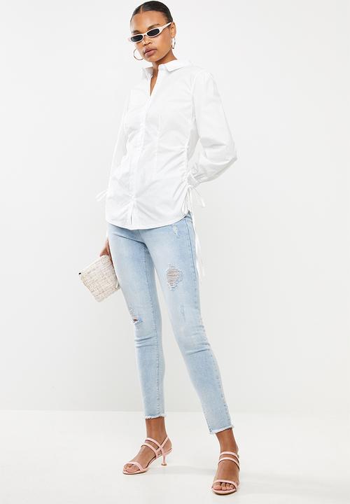 Missguided - Poplin fitted ruched side longline shirt - white