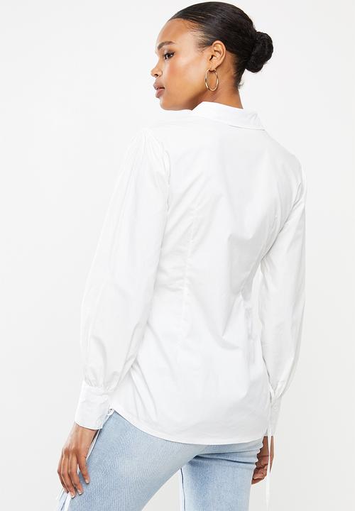 Missguided - Poplin fitted ruched side longline shirt - white