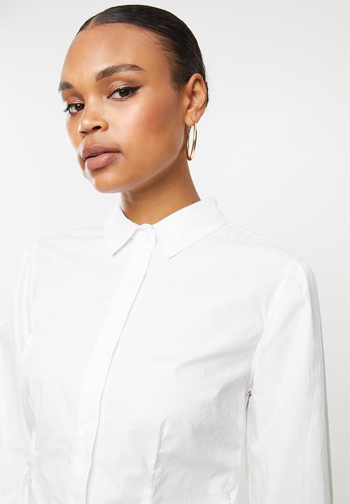 Missguided - Poplin fitted ruched side longline shirt - white