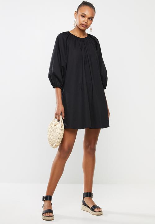 MILLA - Poplin mini dress with balloon sleeve - black