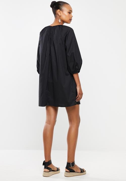 MILLA - Poplin mini dress with balloon sleeve - black