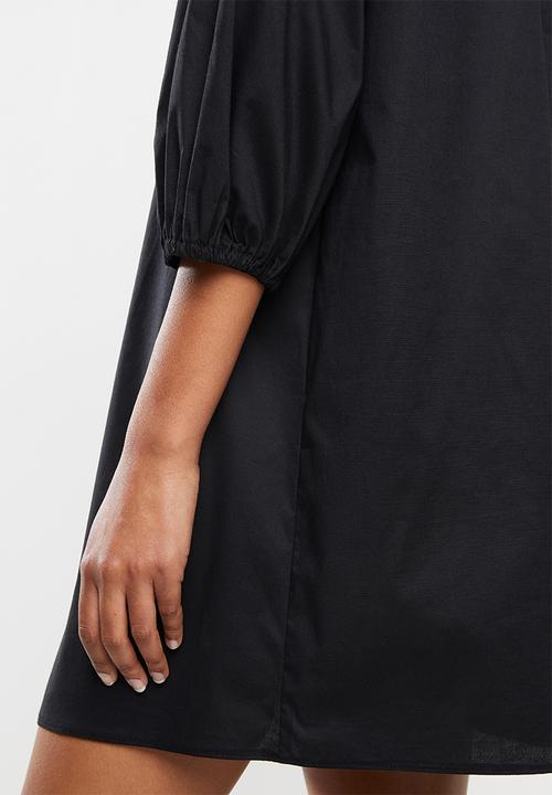 MILLA - Poplin mini dress with balloon sleeve - black