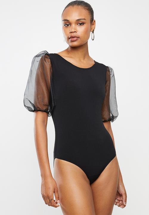 MILLA - Organza sleeve bodysuit - black
