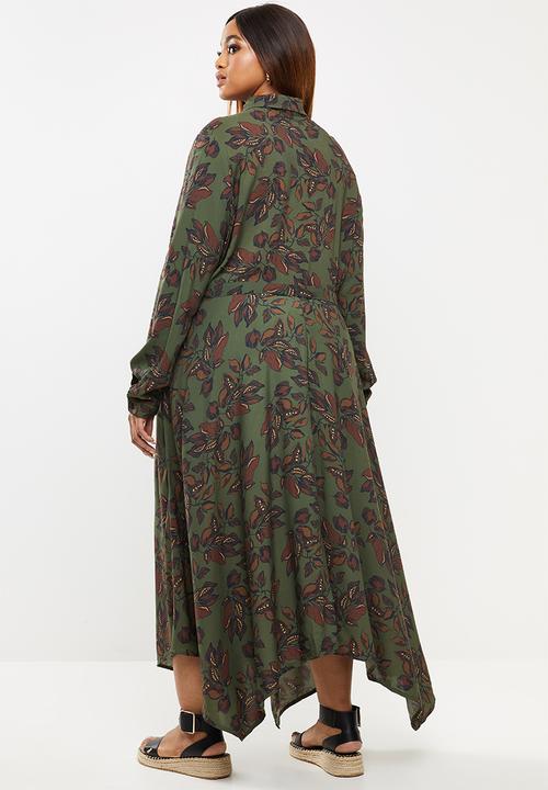 edit Plus - Hanky hem shirt dress - khaki & brown 