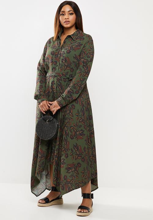 edit Plus - Hanky hem shirt dress - khaki & brown 