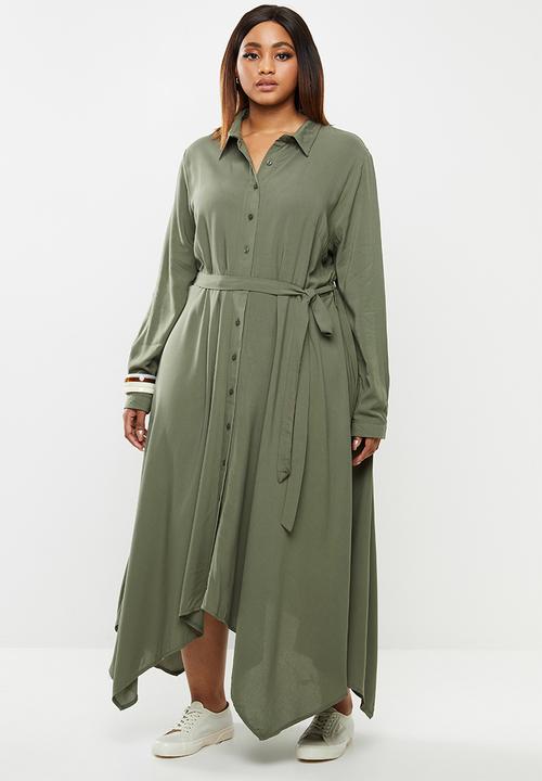 edit Plus - Hanky hem shirt dress - olive