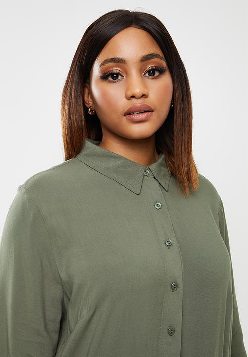 edit Plus - Hanky hem shirt dress - olive