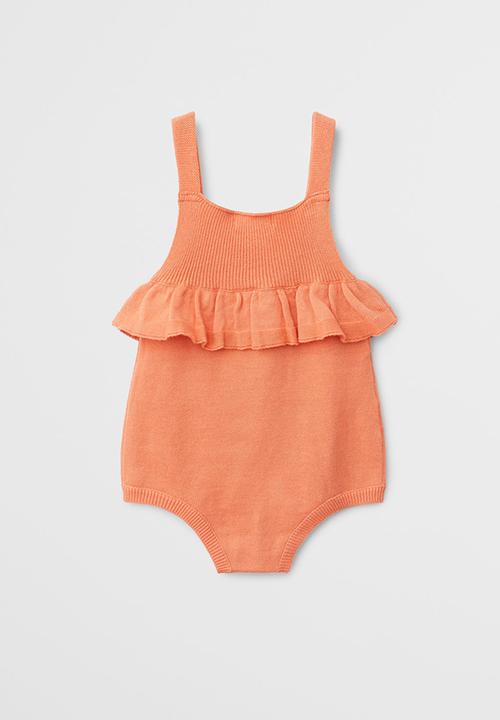 MANGO - Organic cotton ruffled one-piece suit - orange