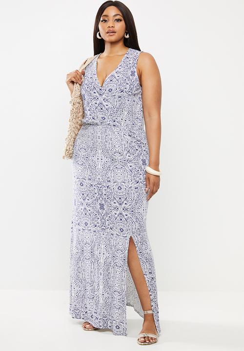 JUNAROSE - Silke wrap maxi dress - blue & white