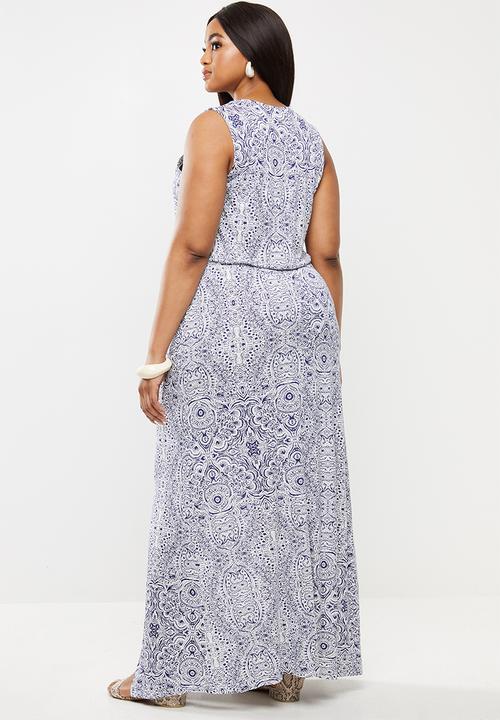 JUNAROSE - Silke wrap maxi dress - blue & white