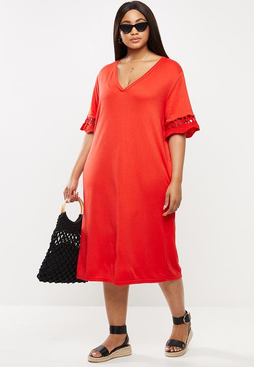 JUNAROSE - Fara below knee dress - red