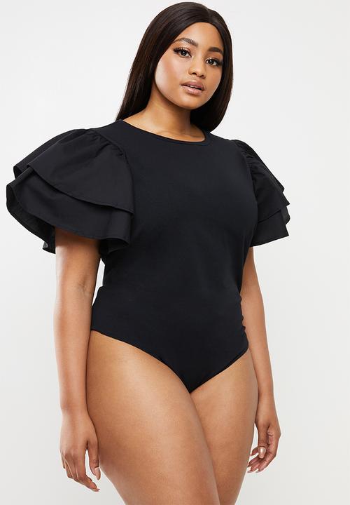 MILLA - Ruffle sleeve bodysuit - black