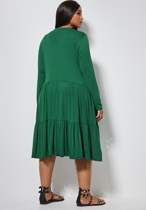 Superbalist - Tiered knit funnel neck dress - green