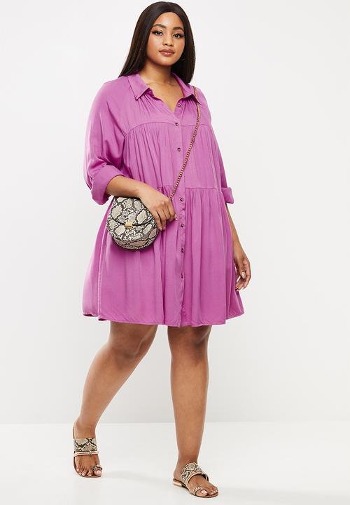 Glamorous - Plus tiered long sleeve dress - orchid