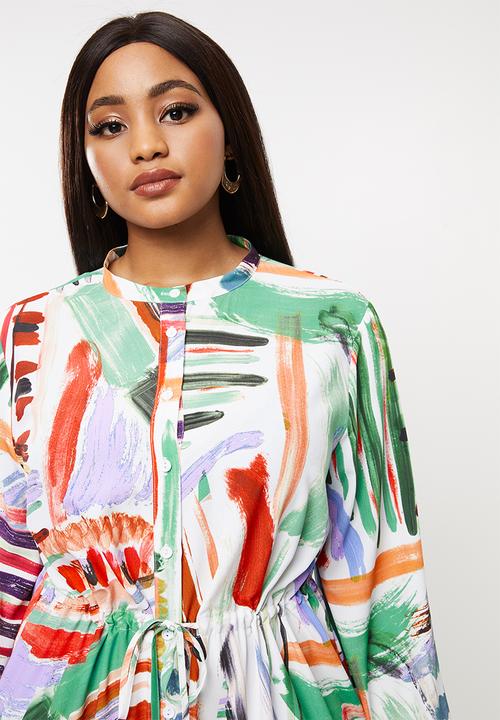 Glamorous - Plus paint strokes high neck midi dress - multi