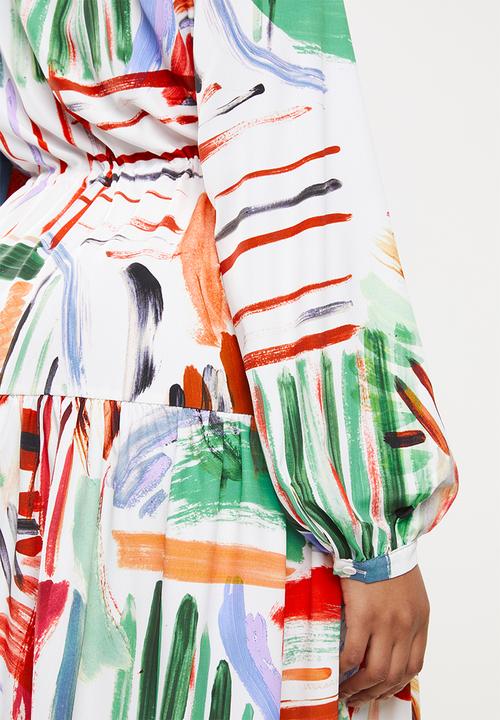 Glamorous - Plus paint strokes high neck midi dress - multi