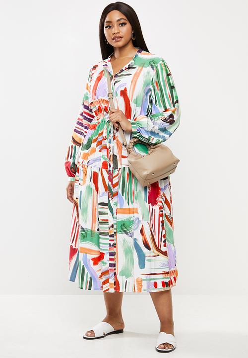 Glamorous - Plus paint strokes high neck midi dress - multi