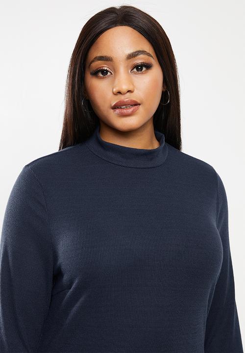 Glamorous - Plus bodycon turtle neck midi with slit - navy