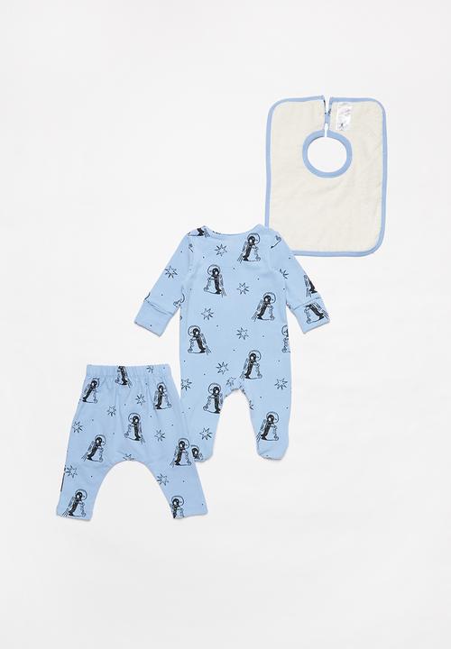 Cotton On - Bundle the long sleeve zip romper, legging & bib - blue
