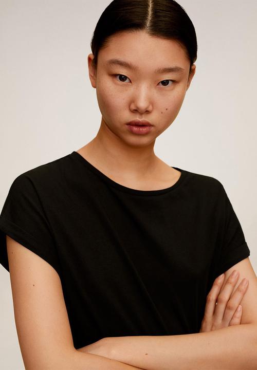 MANGO - T-shirt chalacro - black