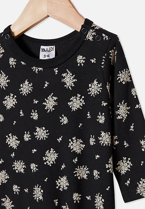 Cotton On - The long sleeve snap romper - black/olivia white floral