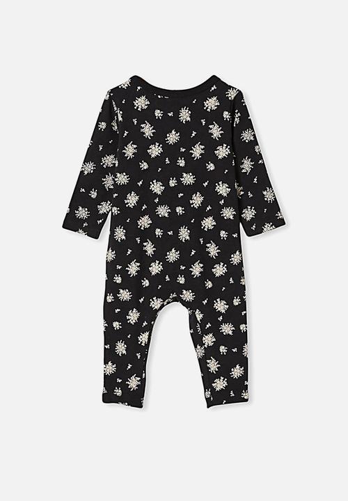 Cotton On - The long sleeve snap romper - black/olivia white floral