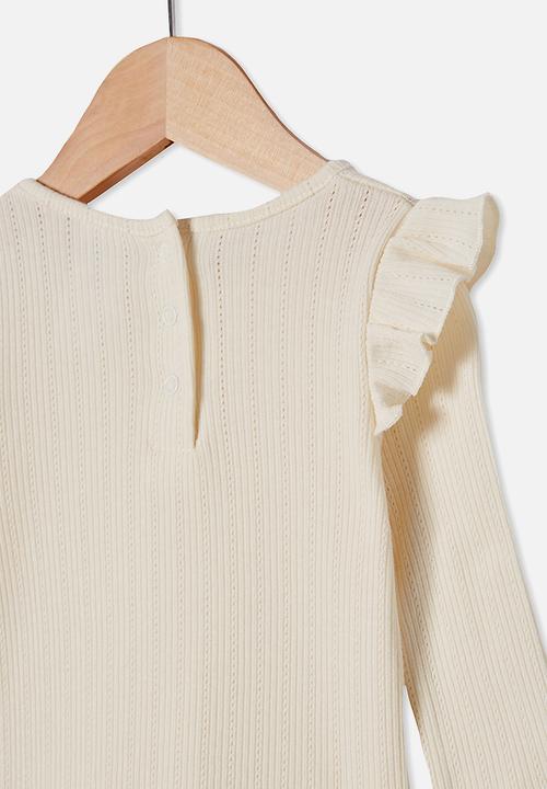 Cotton On - Cindy long sleeve pointelle top - beige 